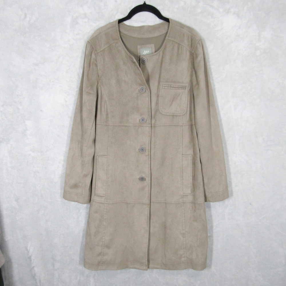 J. Jill Womens Taupe Faux Suede Button Front Collarless Car Coat Jacket Medium